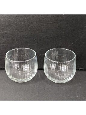 Set Of 2 Clear Ribbed Glass votive candle holders 3-Inch Diameter 55g